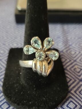Sterling Silver Floral Aquamarine Gemstone Ring